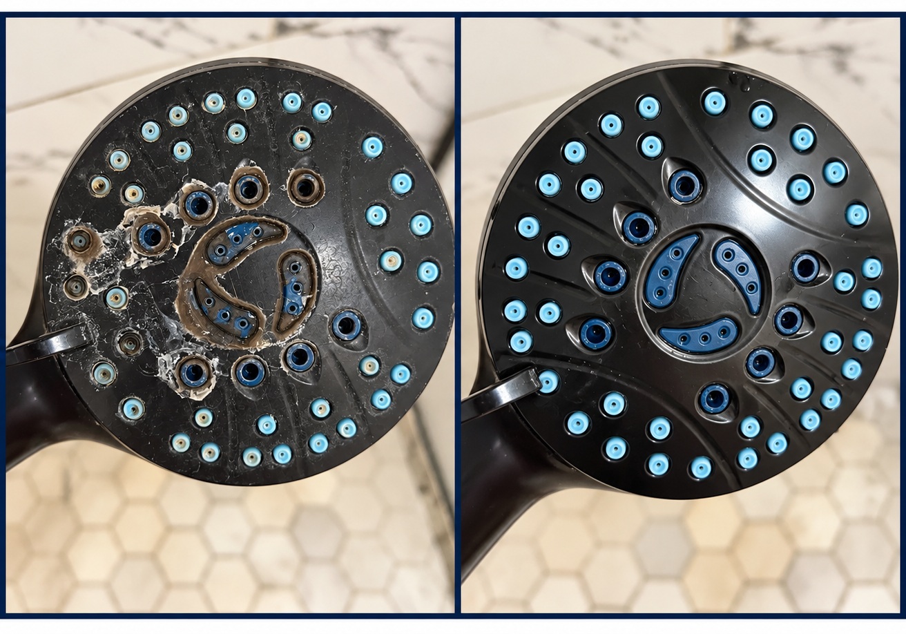 Shower head before and after cleaning