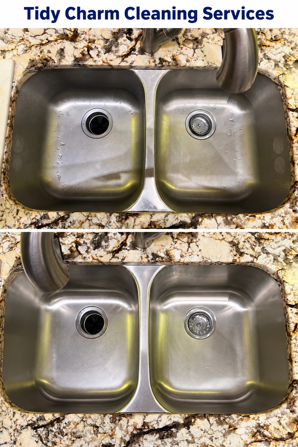 Kitchen sink before and after cleaning